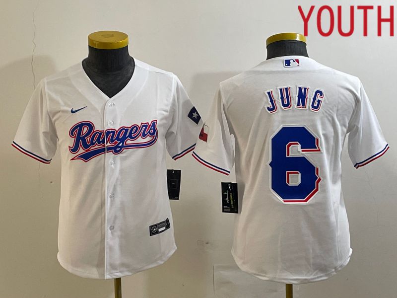 Youth Texas Rangers 6 Jung White Game Nike 2023 MLB Jersey style 2